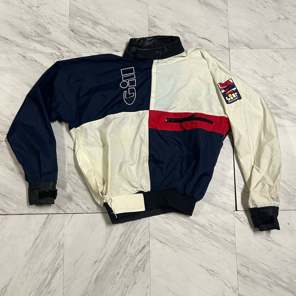 Gill Men's Vintage Rare Seam Sealed Cream Blue and Red Sailing Pullover